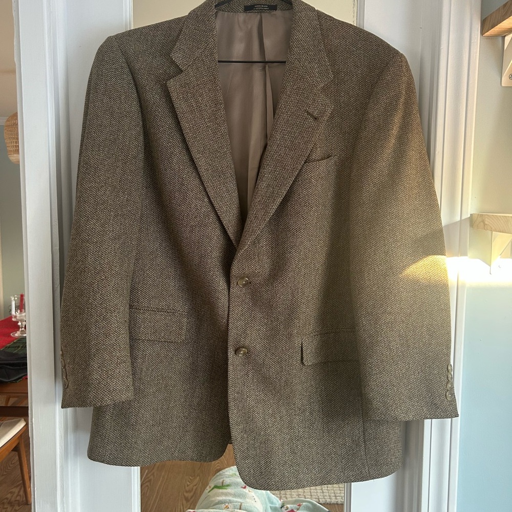 Hart Schaffner Marx Men's Herringbone Tweed Blazer Wool, 42R, Brown